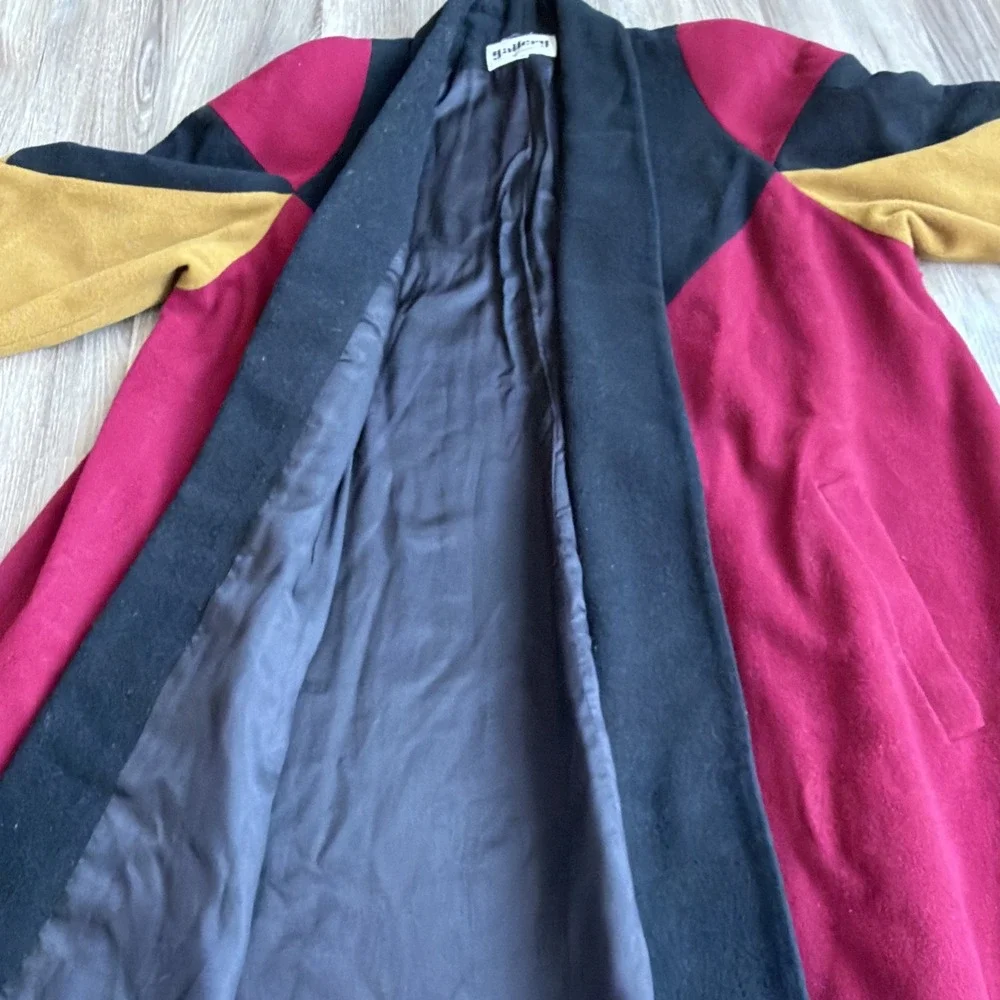 Vintage Gallery Wool Blend Colorblock Swing Coat Open Front Long Sz 14 Union Tag